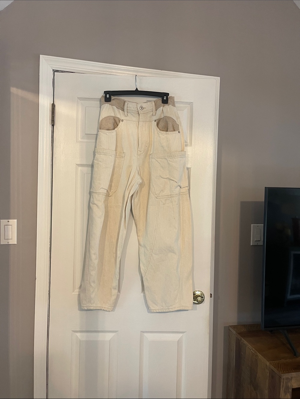 We The Free Beige Denim Baggy Jeans